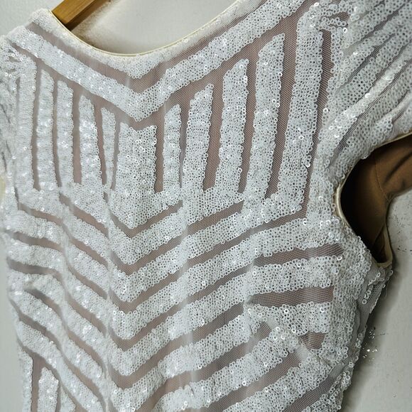 NWT Dress The Population White & Nude Sequin Aztec Print Open Back Cap Sleeve S - Picture 6 of 14
